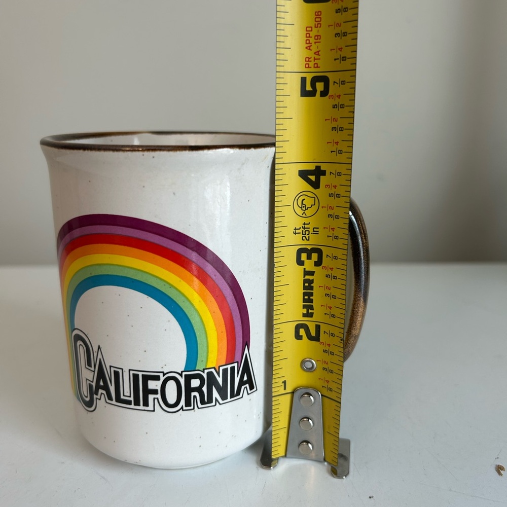 Vintage California Rainbow Pride Coffee Cup 4 Inches 70’s Stoneware Rustic Boho - Picture 9 of 10